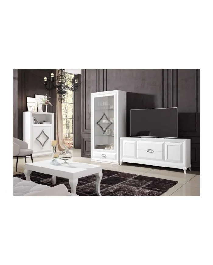 Composición de muebles de salón en acabado blanco en Nattex