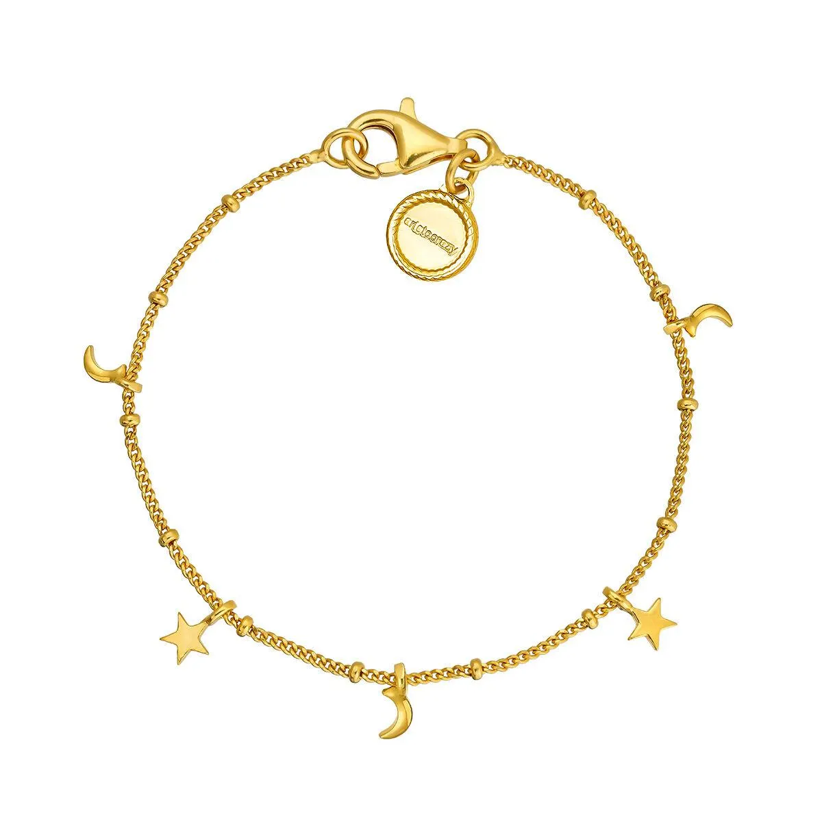 Pulsera estrellas y lunas plata recubierta oro
