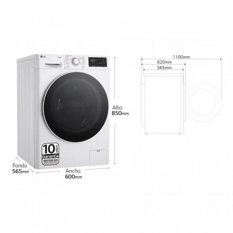 Lavadora inteligente AI Direct Drive, Vapor, Autodosificación, 9kg, 1400rpm Un 10% más eficiente que A, Serie 550