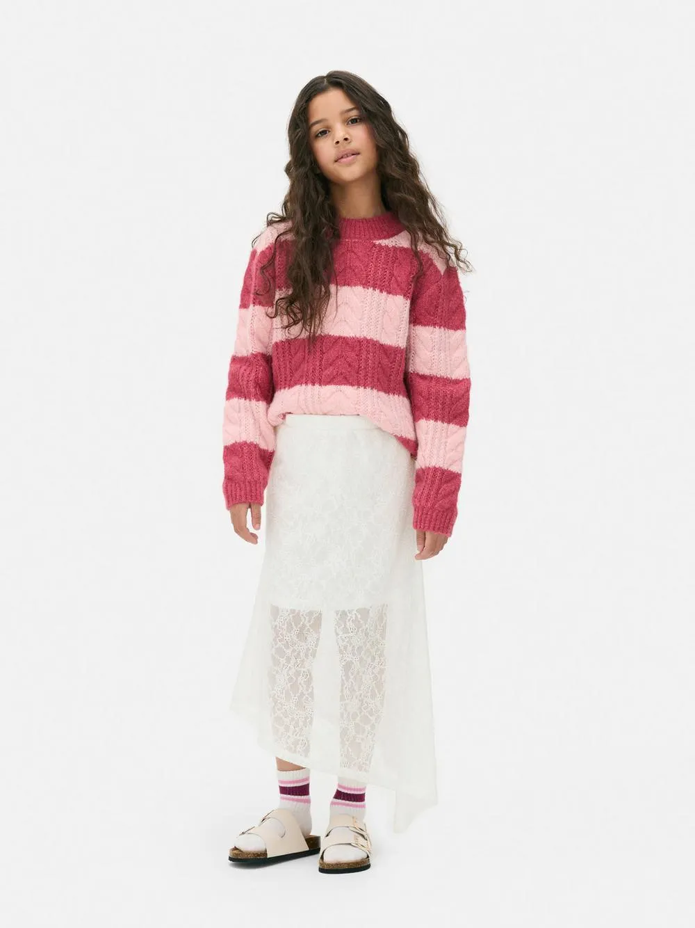 Falda midi asimétrica con encaje