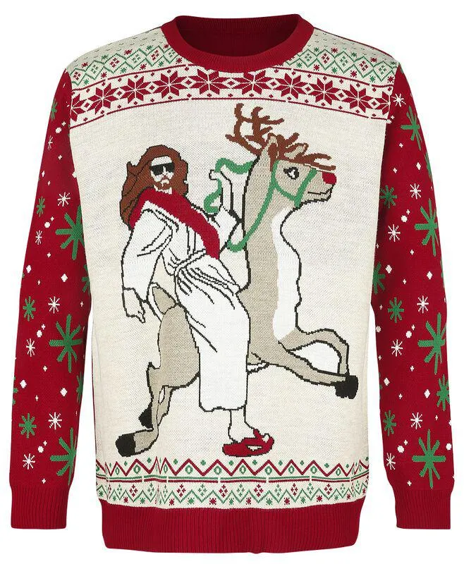 "Jesus Riding Reindeer" Christmas jumper multicolor de Jersey Navideño