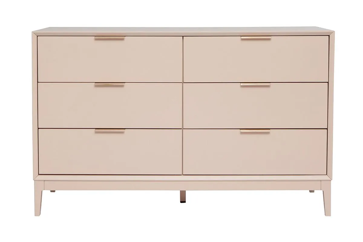 Commode rose poudré et métal doré 6 tiroirs L120 cm GIANA