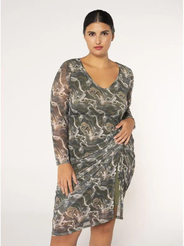 Vestido midi de mesh estampado con forro