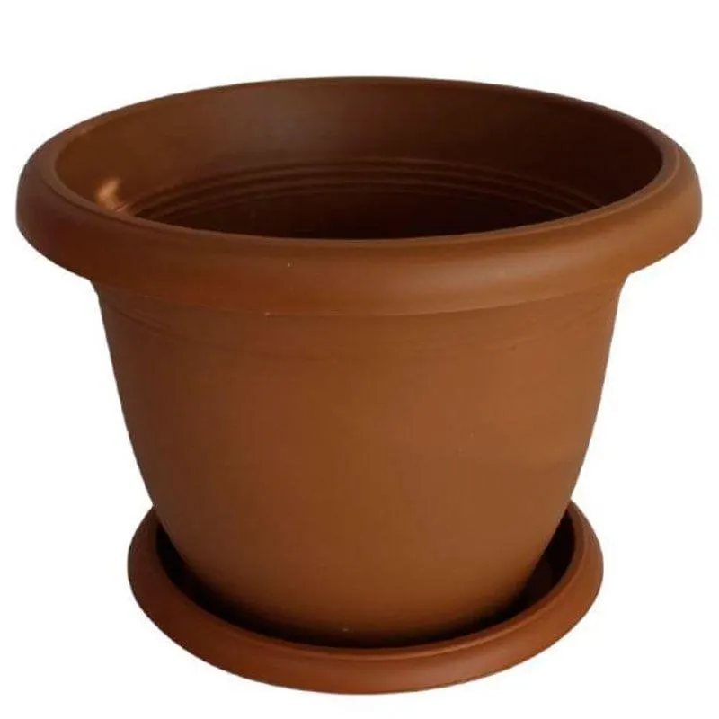 Macetero con plato 9L PVC marrón oscuro Ø31x21,5 cm