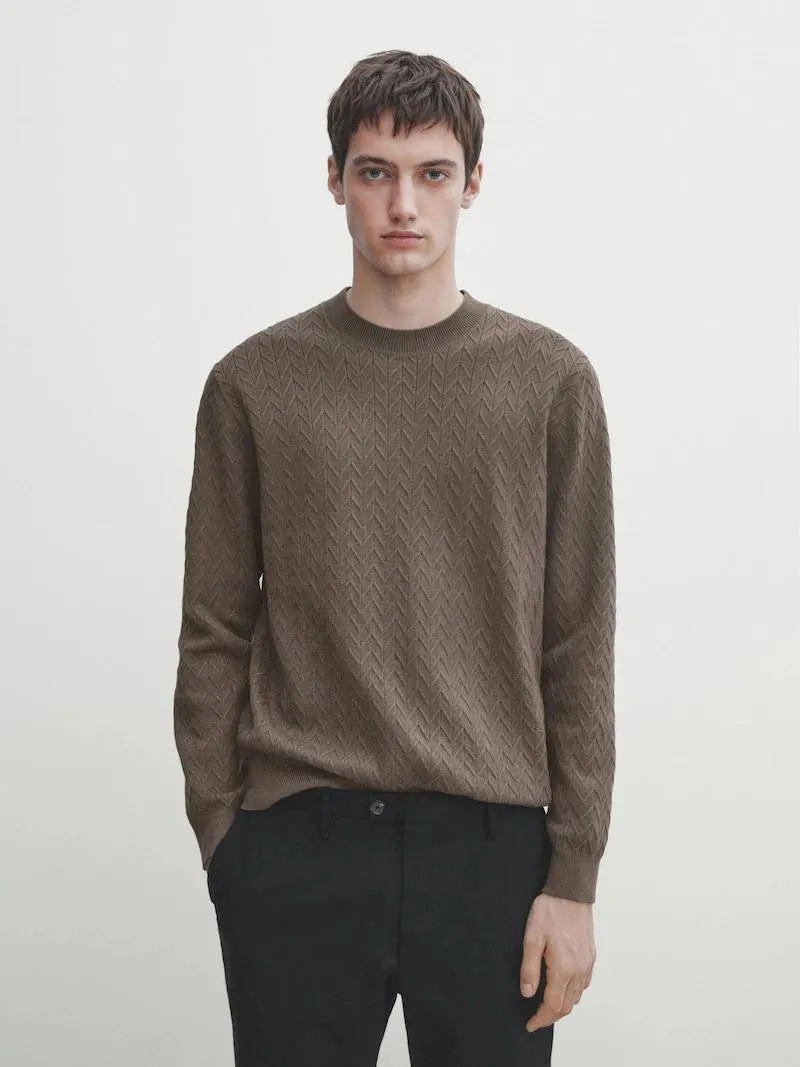 Jersey punto zigzag cuello redondo