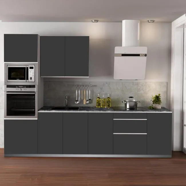 Cocina en kit Mikonos antracita mate 300 cm con 1 módulo alto + 4 módulos bajos