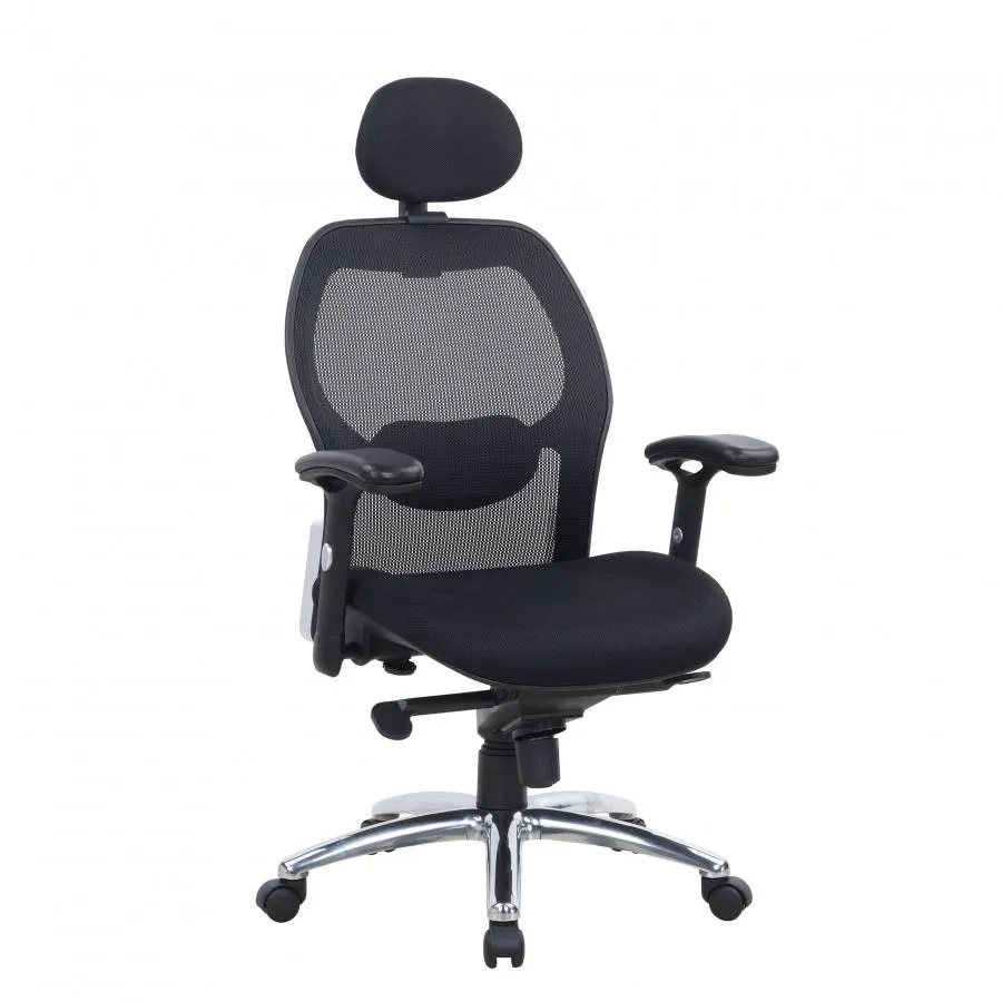 Silla de estudio ergonómica Hong Kong, brazos ajustables, reposacabezas - Negro
