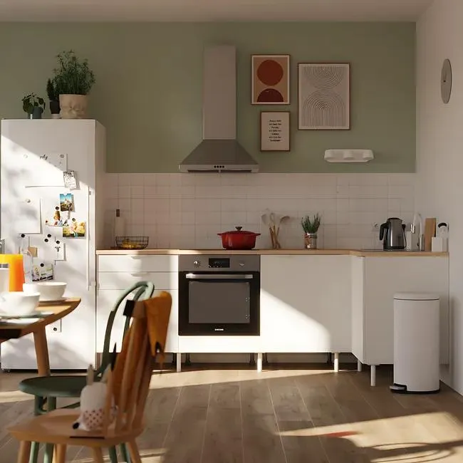 Cocina en kit en L Eleki blanca 4 módulos bajos L.245 x H.87 x P.126 cm