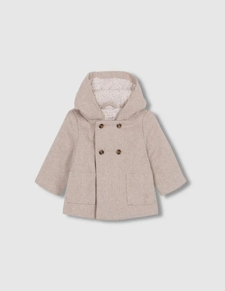 Abrigo De Espiga Con Capucha Arena Oscuro