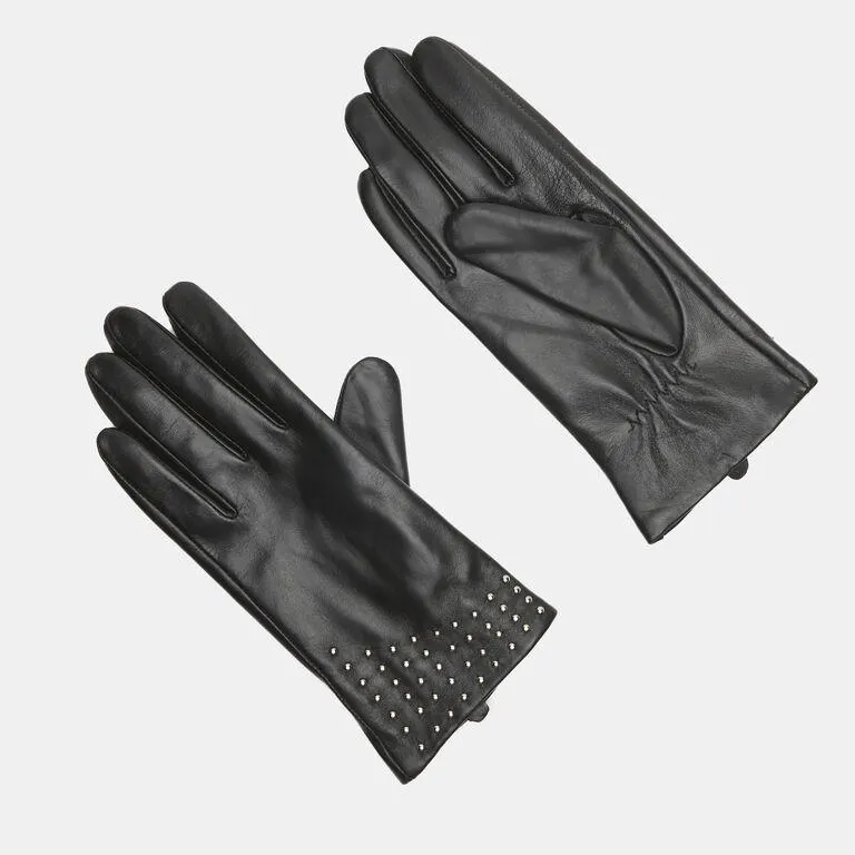 Guante de mujer de piel con micro tachuelas