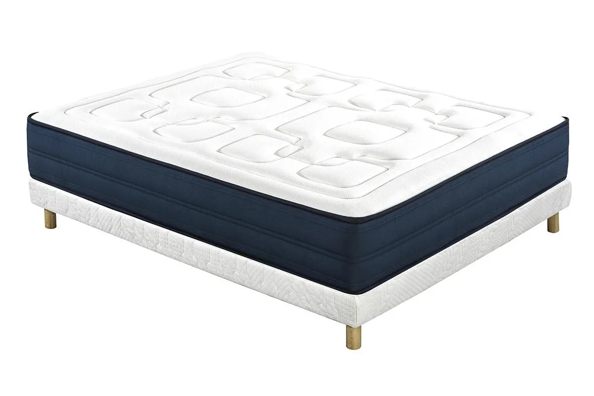 Cama 140 × 200 cm con somier tapizado y colchón viscoelástico BENJI