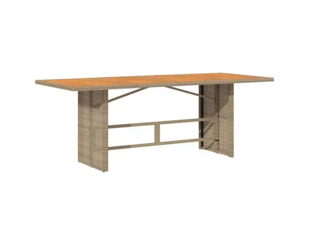 vidaXL mesa de jardín superficie de madera ratán pe beige 190x80x74 cm