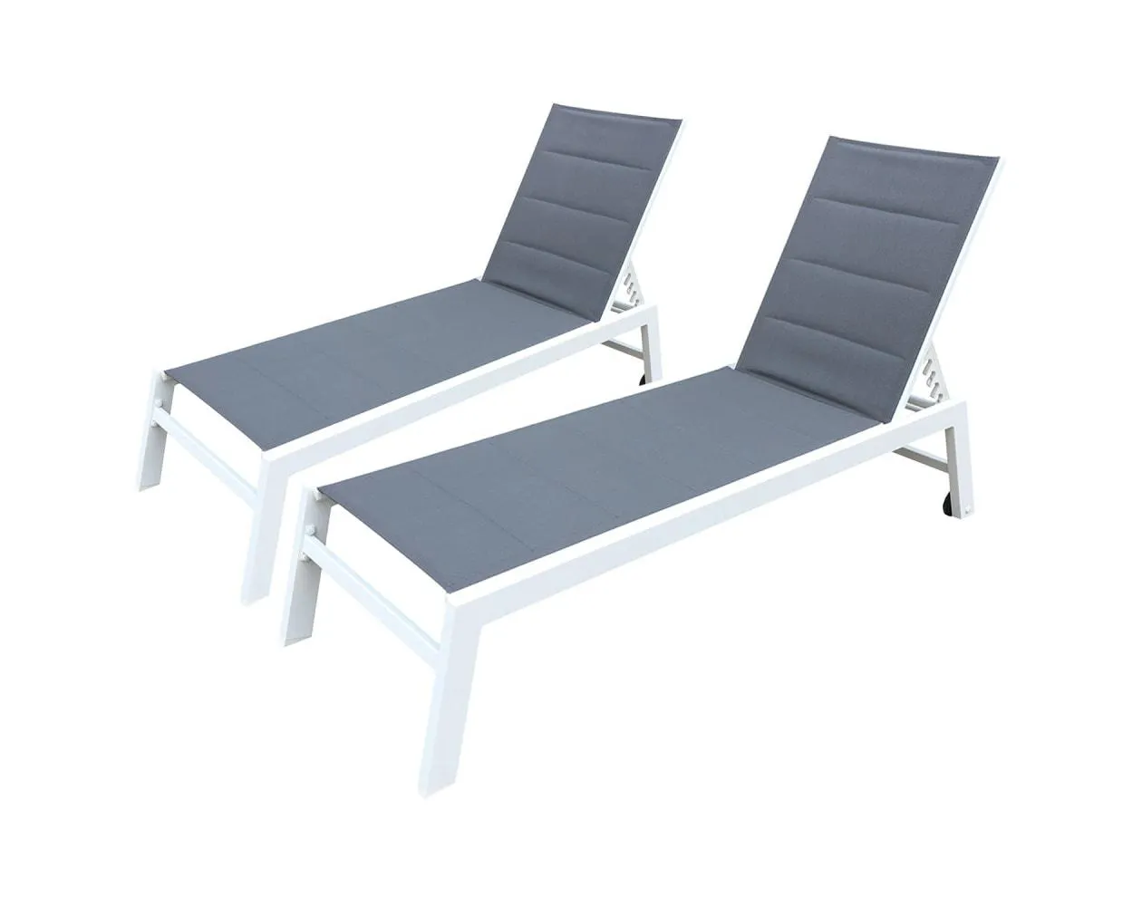 Lote de 2 tumbonas barbados en textileno color gris - aluminio color blanco