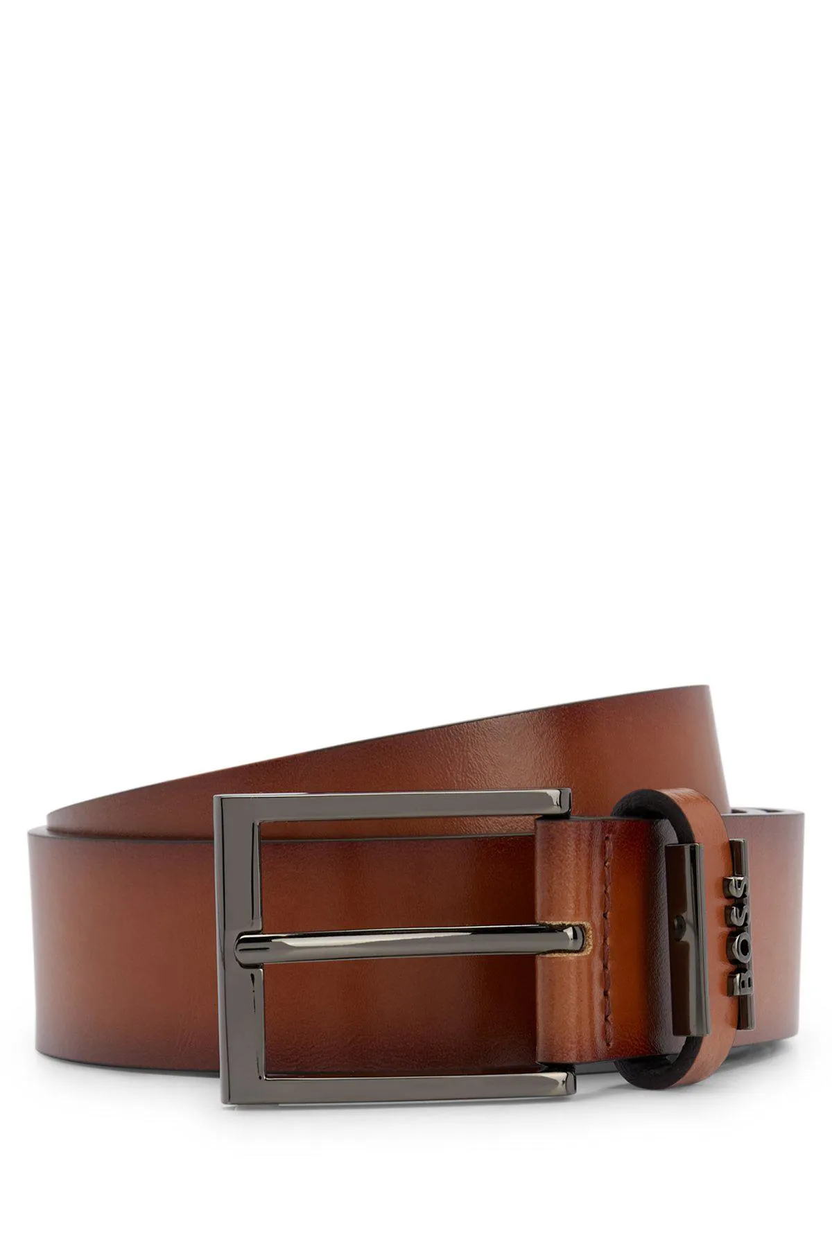 Cinturón de piel italiana con logo en la trabilla
