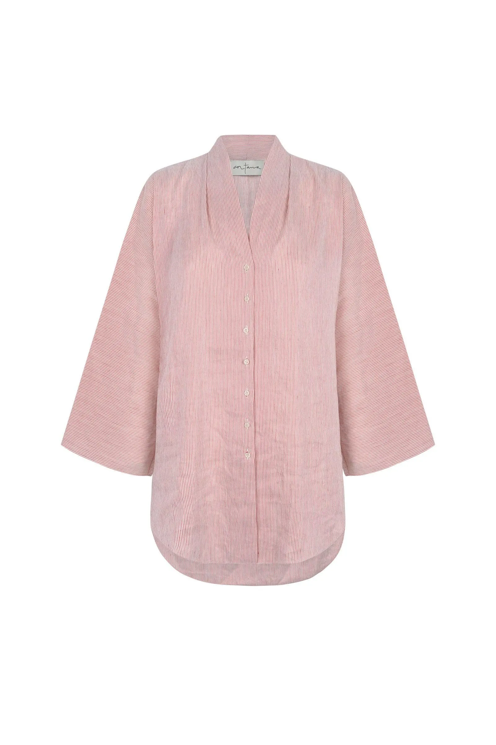 Cleo, camisa en lino y seda a rayas rojas