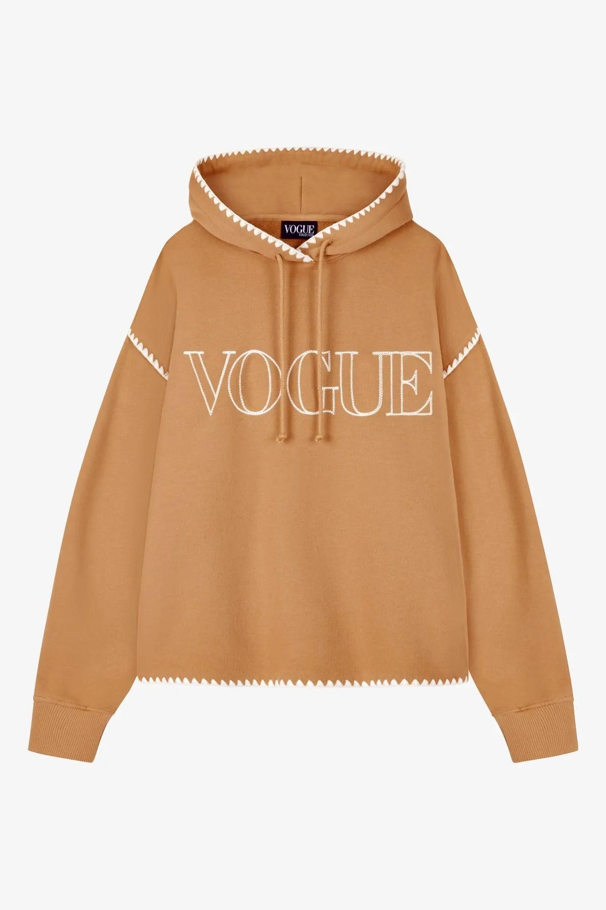 Sudadera hoodie VOGUE camel con logo bordado
