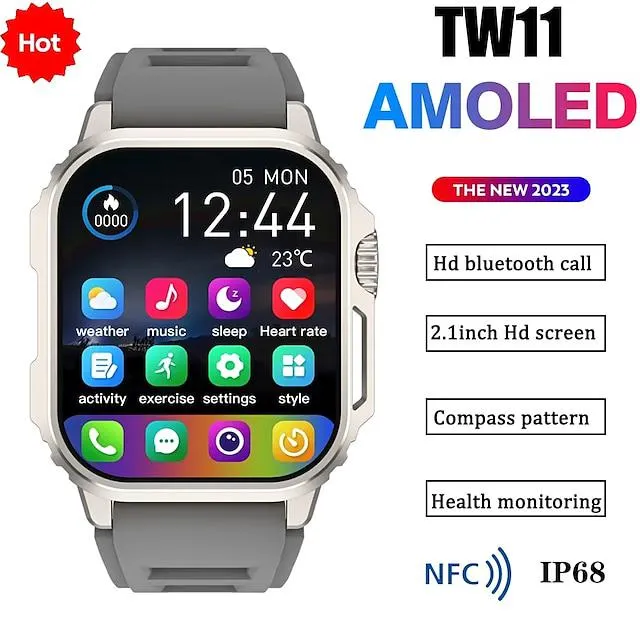 Reloj inteligente tw11 amoled para hombre, nueva llamada bluetooth, nfc, rastreador de fitness deportivo, monitor de salud, reloj inteligente resistente al agua para mujer