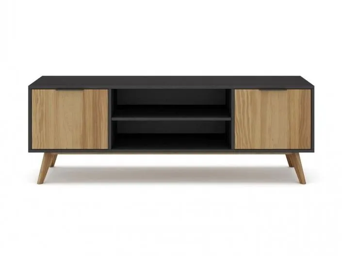 Mueble Tv con 2 puertas color negro-madera