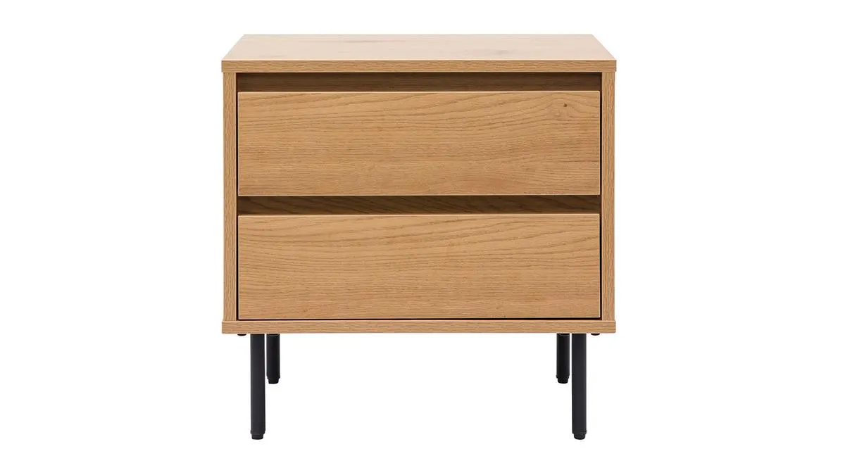 Mesilla de noche con acabado de roble claro y 2 cajones 50 cm ARAGON