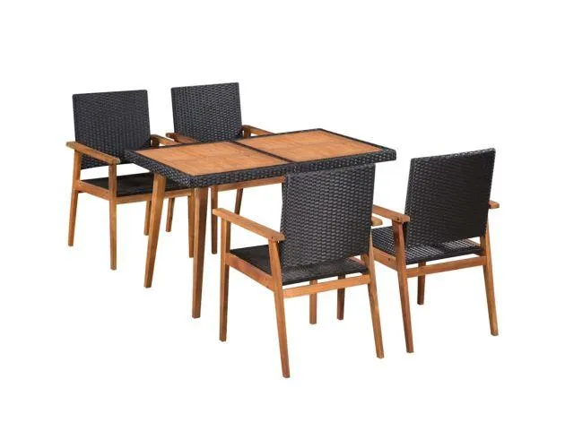 vidaXL set de comedor de jardín 5 pzas ratán sintético negro y marrón