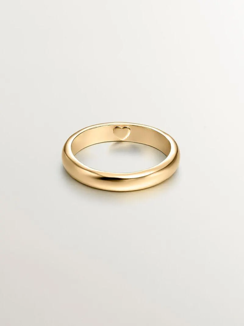 Anillo tipo alianza de plata 925 bañada en oro amarillo de 18K con corazón interior