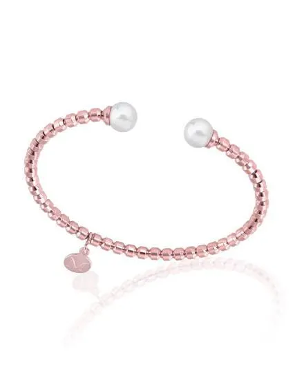 Pulsera rígida de acero rosado Carmen con perlas blancas