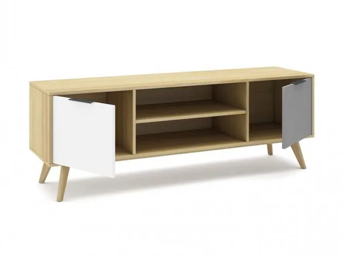 Mueble Tv Roble Gris Claro Blanco con 2 puertas