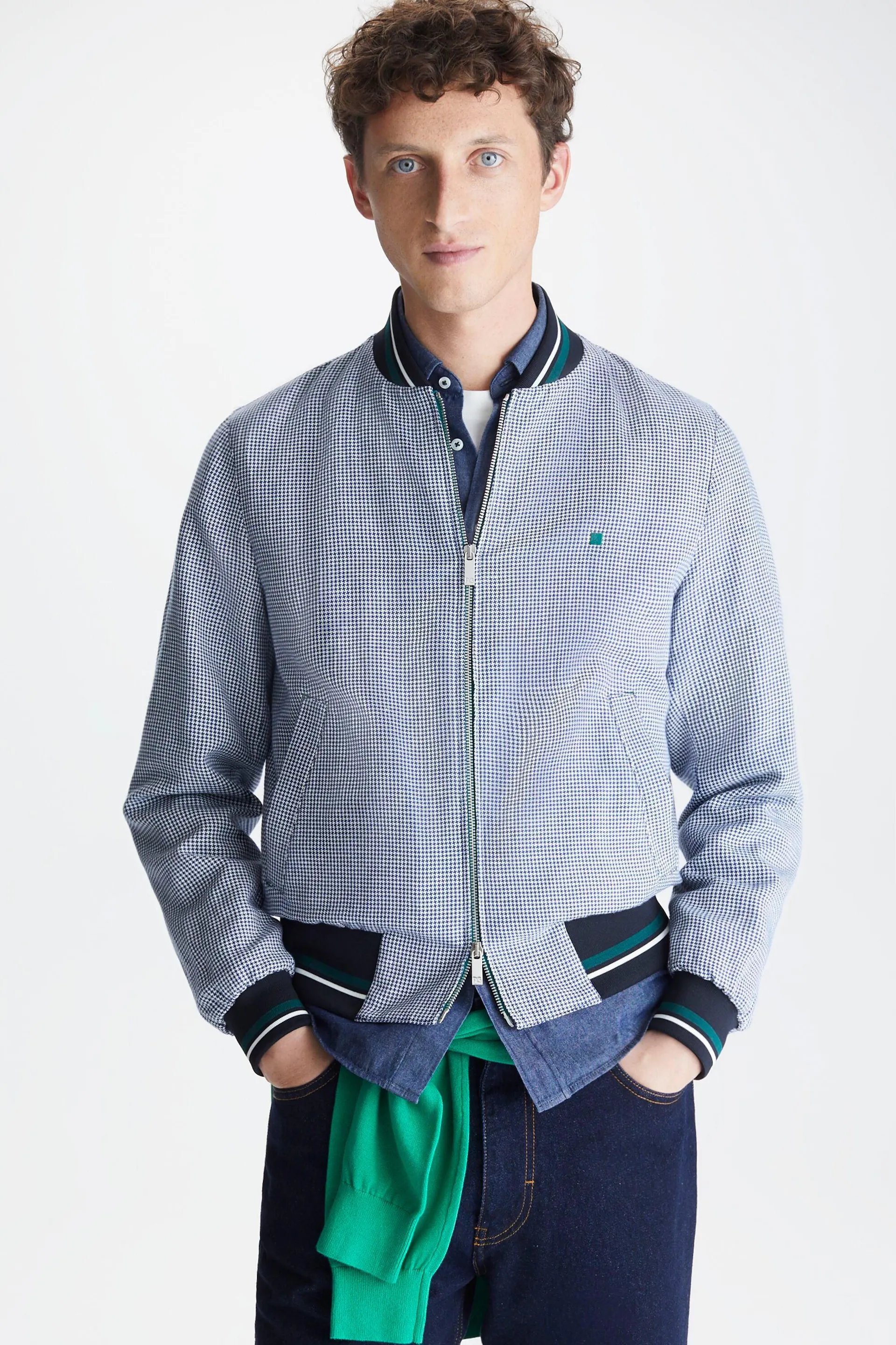 CAZADORA BOMBER ALGODON LINO PATA DE GALLO