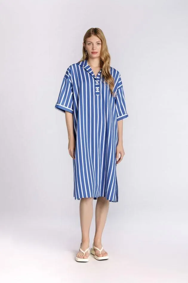 Caftán de popelín de algodón listado