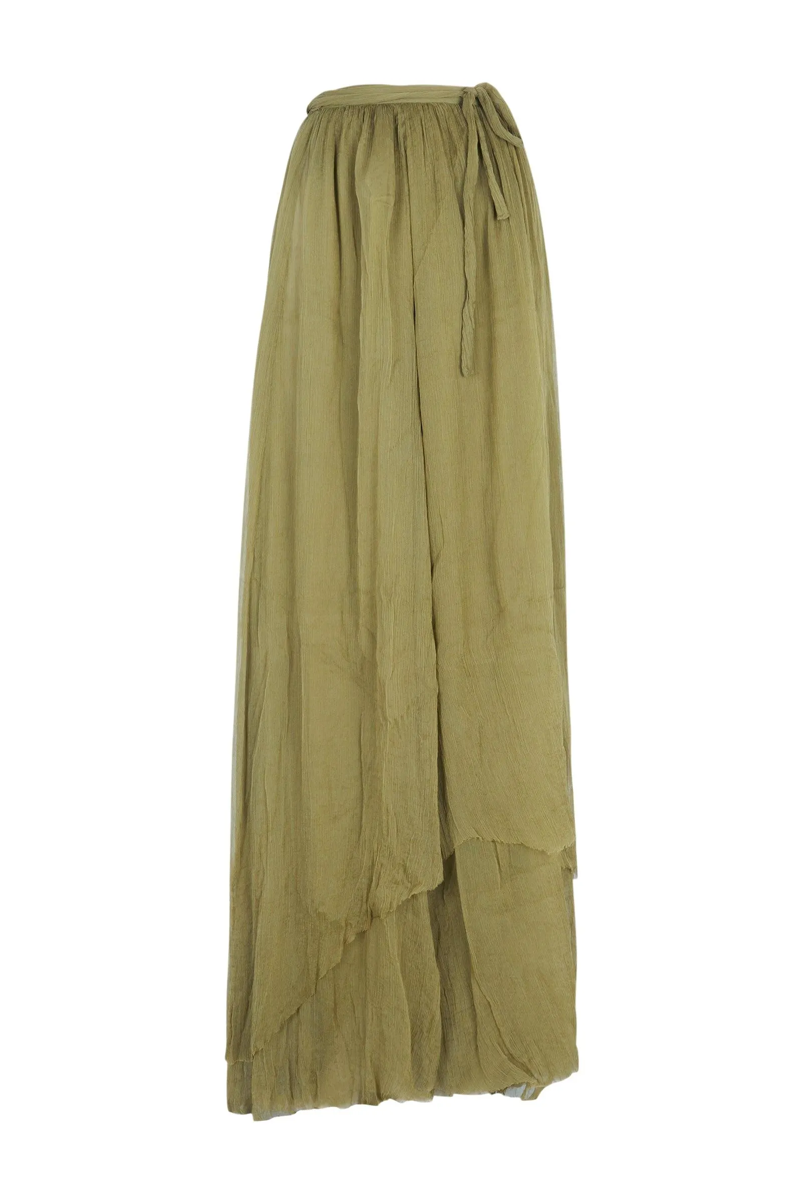 Aurora, long skirt in pistachio silk bambula
