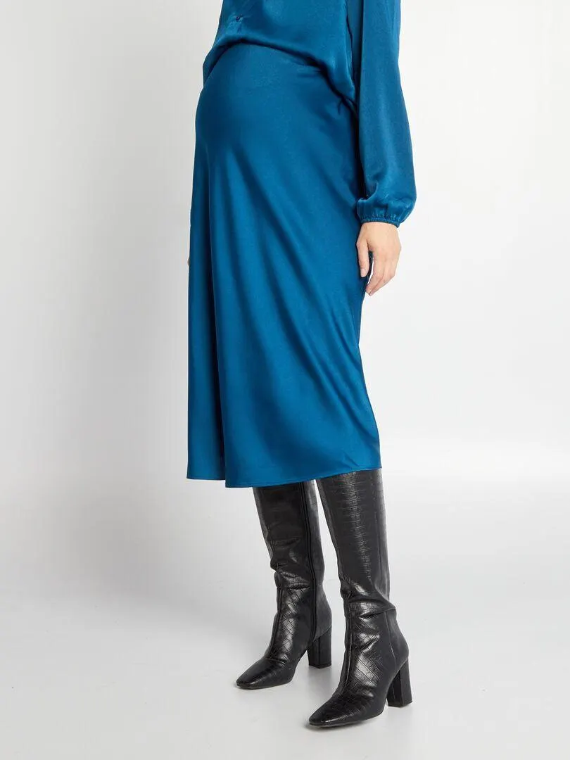 Falda premamá larga y satinada - AZUL