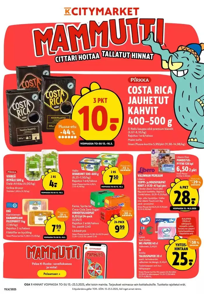 K-citymarket tarjoukset voimassa alkaen 13. maaliskuuta - 23. maaliskuuta 2025 - Tarjouslehti sivu 1