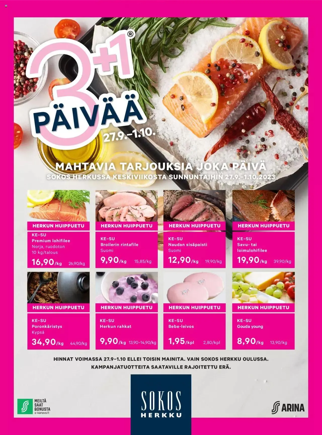 Sokos - Sokos Herkku Oulu Valkea 3+1 päivää syksy 2023 voimassa alkaen 27. syyskuuta - 1. lokakuuta 2023 - Tarjouslehti sivu 1