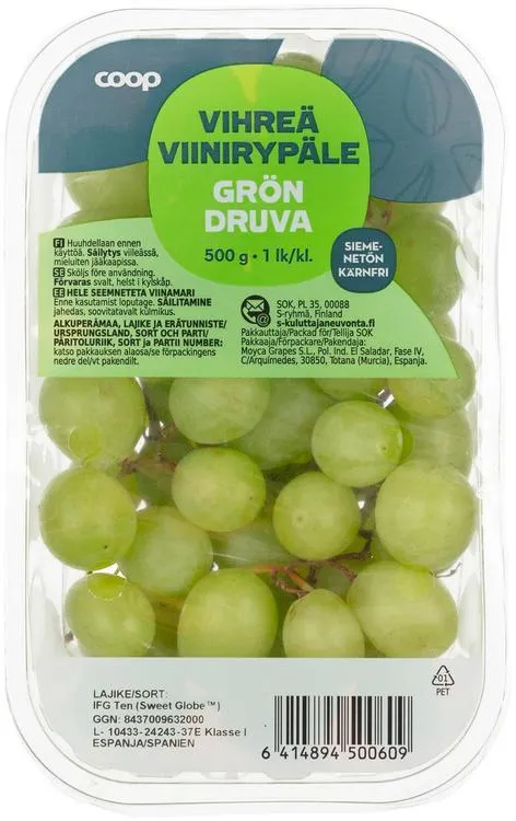 Coop vihreä siemenetön viinirypäle 500 g