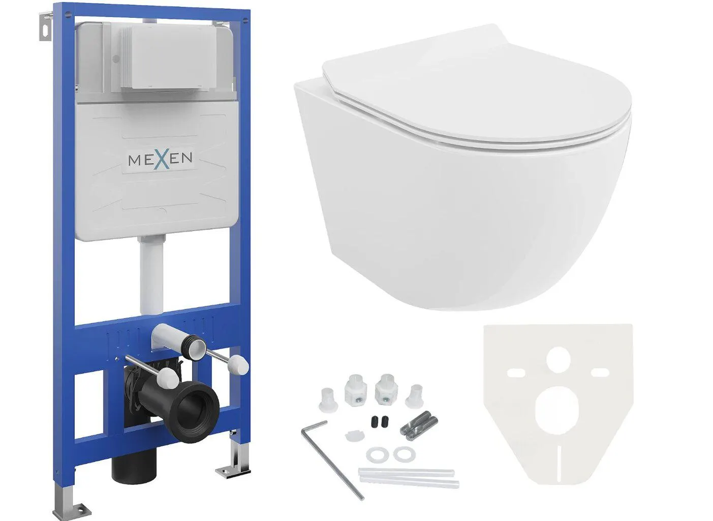 WC-setti Mexen 4in1 Fenix ​​​​Slim WC-istuimella Lena Rimless Slim Duroplast+, musta matta