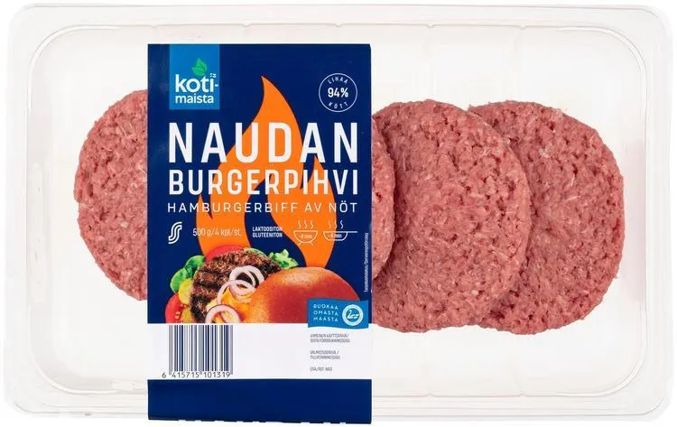 Kotimaista naudan burgerpihvi 4 kpl 500 g