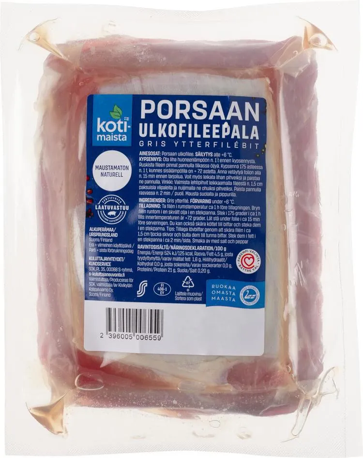 Kotimaista porsaan ulkofileepala naturel