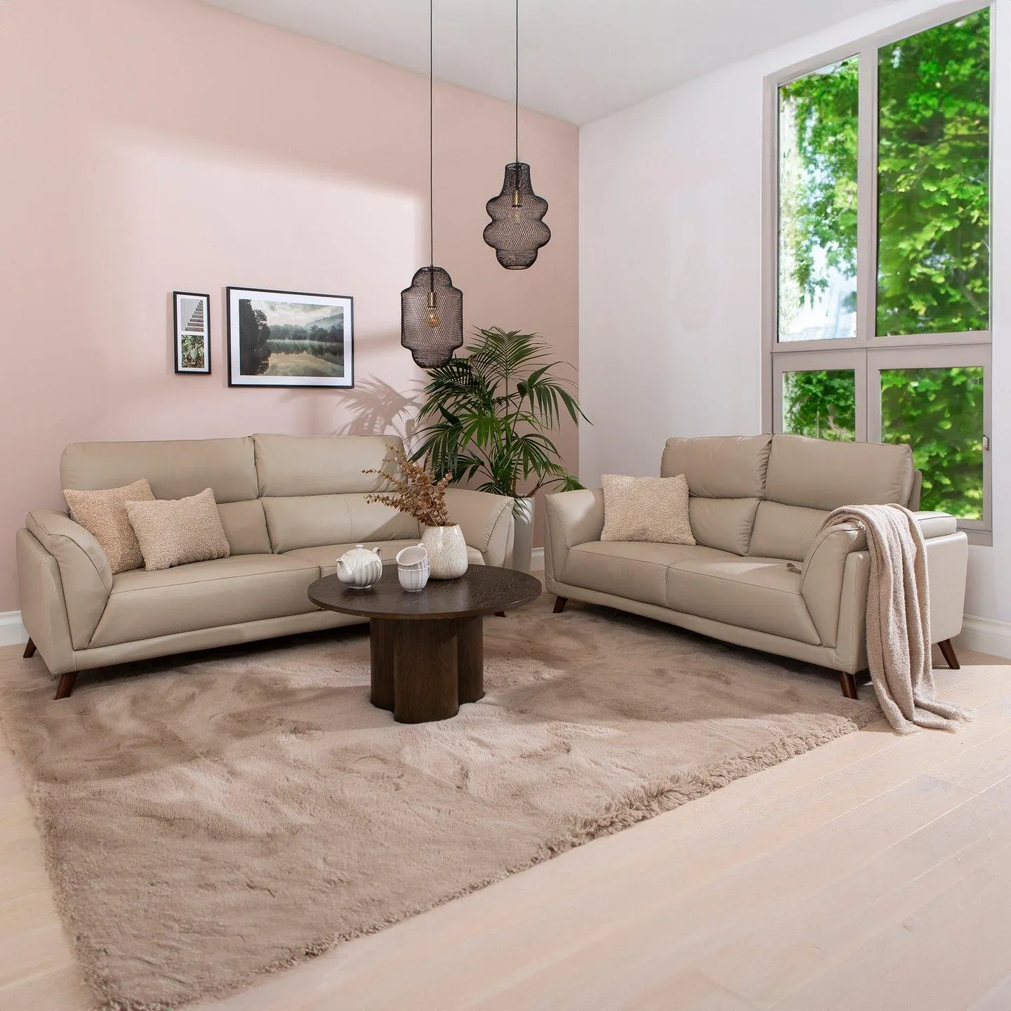 3+2-istuttava sohvakalusto beige nahka/keinonahka