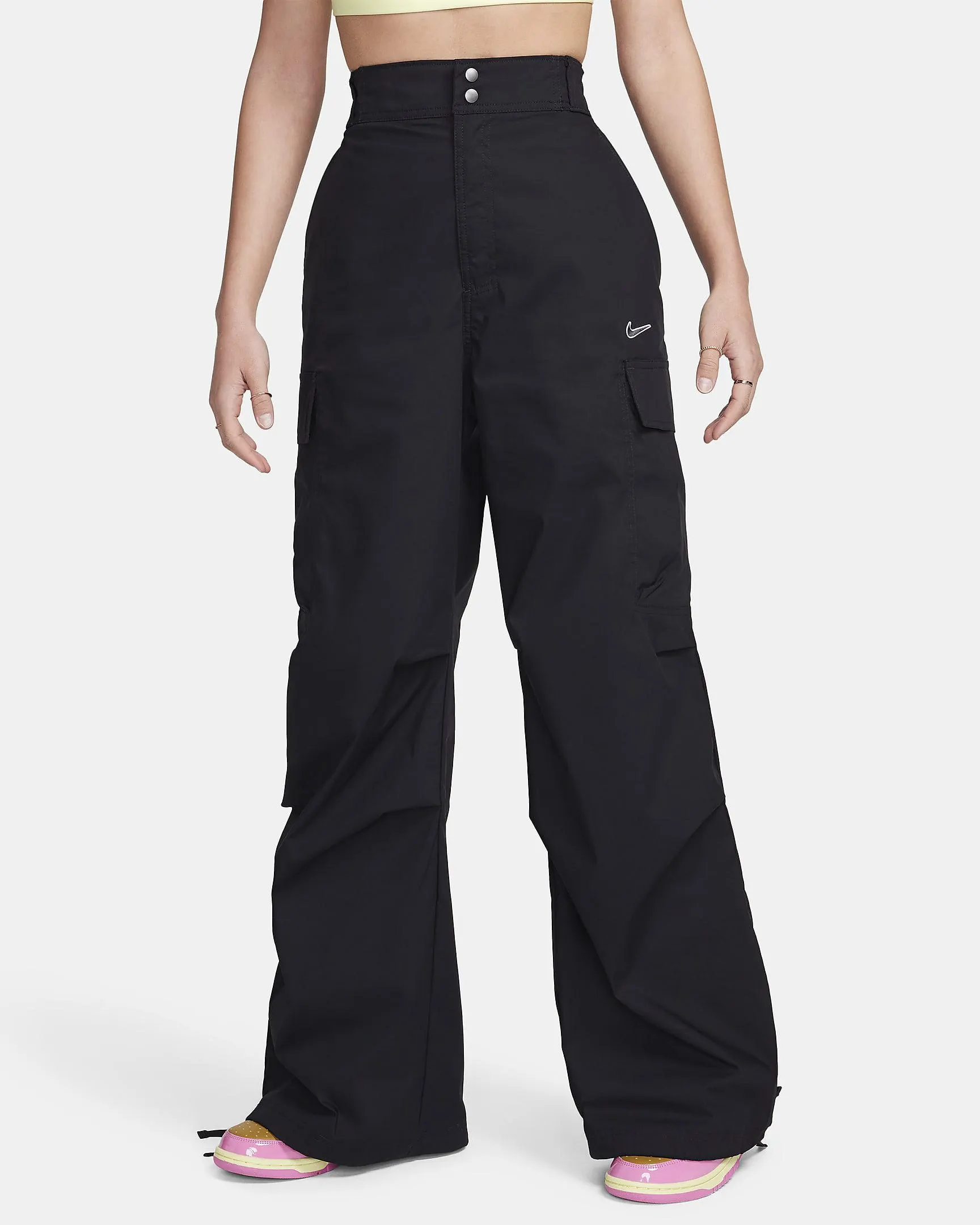 Women's High-Waisted Loose Woven Cargo Trousers