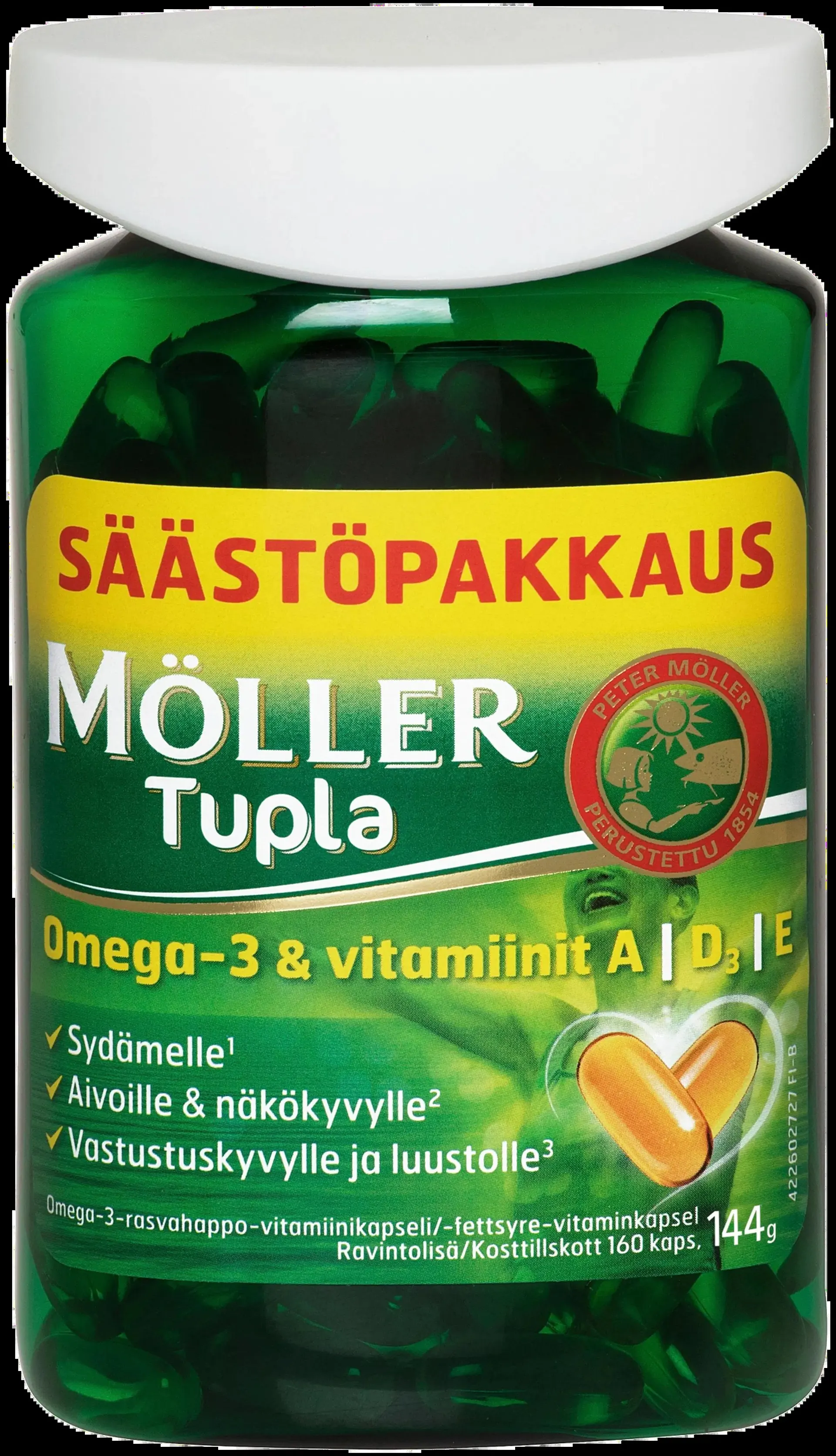 Möller Tupla säästöpakkaus omega-3-rasvahappo-vitamiinikapseli ravintolisä 144g/160kaps