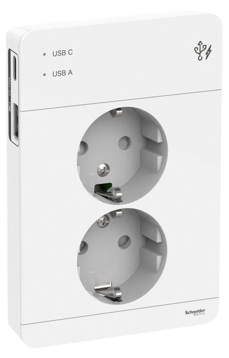 Schneider Exxact 2-osainen uppoasennettava pistorasia USB