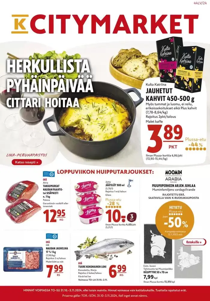 K-citymarket tarjoukset voimassa alkaen 31. lokakuuta - 14. marraskuuta 2024 - Tarjouslehti sivu 1