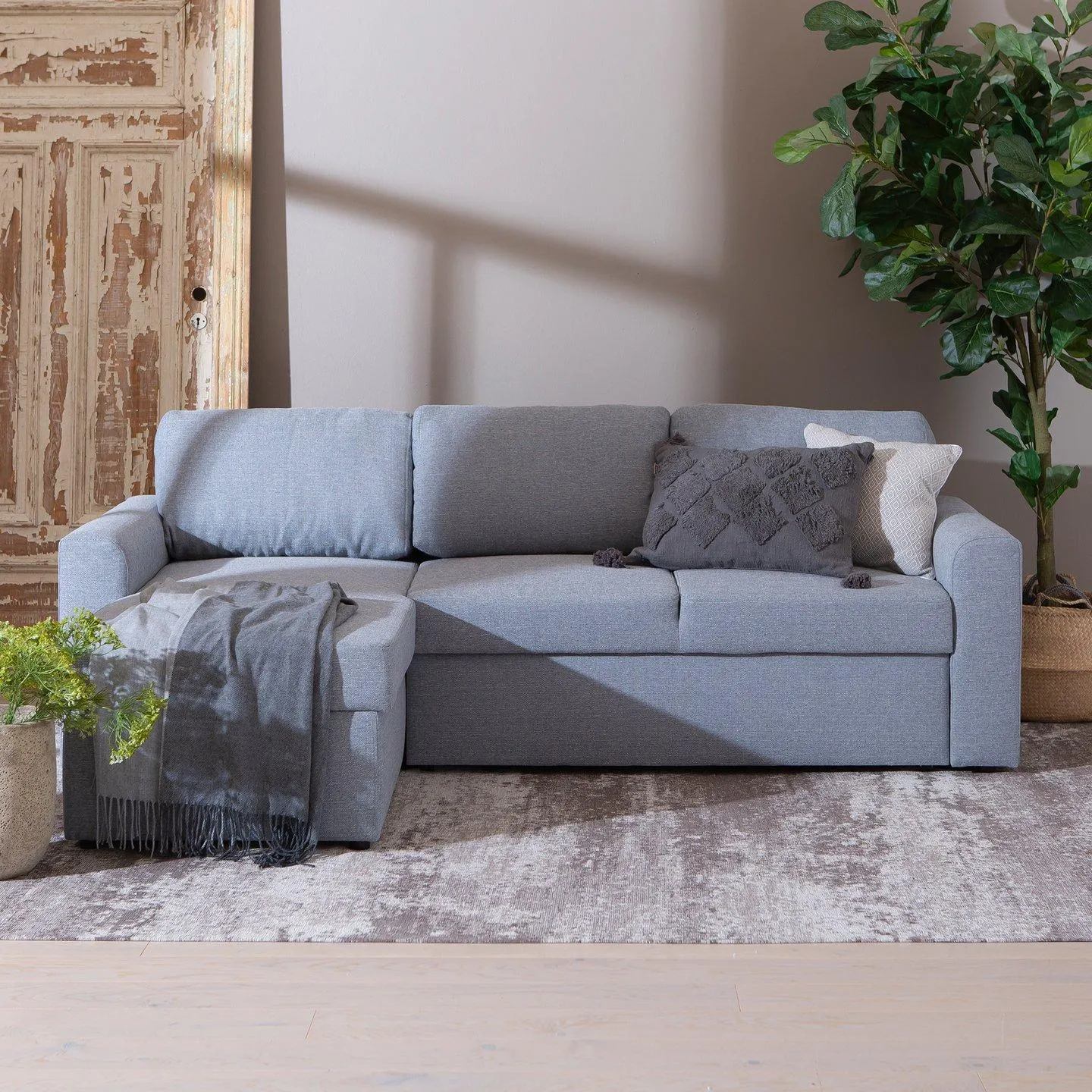 3-istuttava vuodedivaanisohva vaaleanharmaa (ei sis. vuodevaatelaatikkoa)