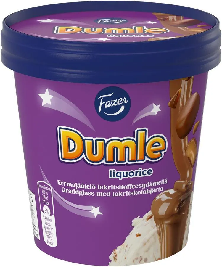 Fazer Dumle Liquorice kermajäätelö lakritsitoffeesydämellä 300g/425ml