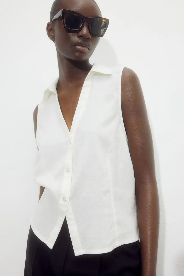 Sleeveless linen-blend shirt