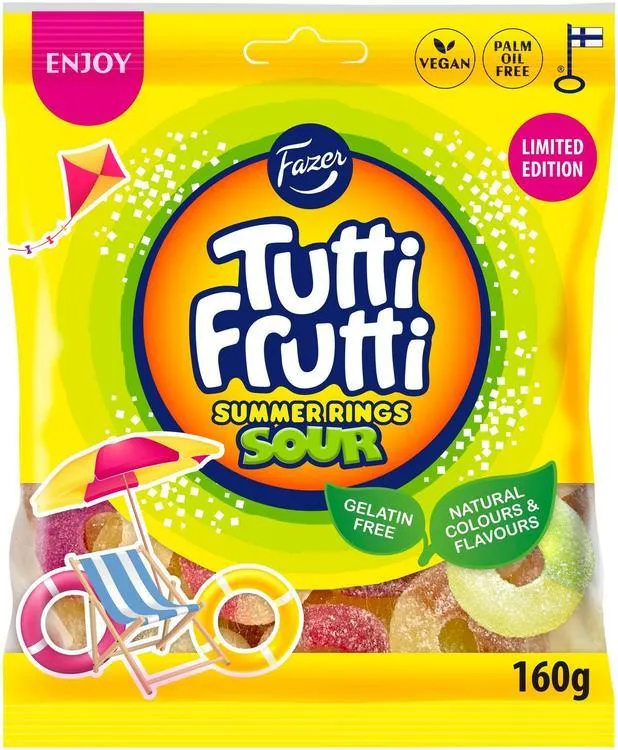 Fazer Tutti Frutti Summer Rings Sour karkkipussi 160g