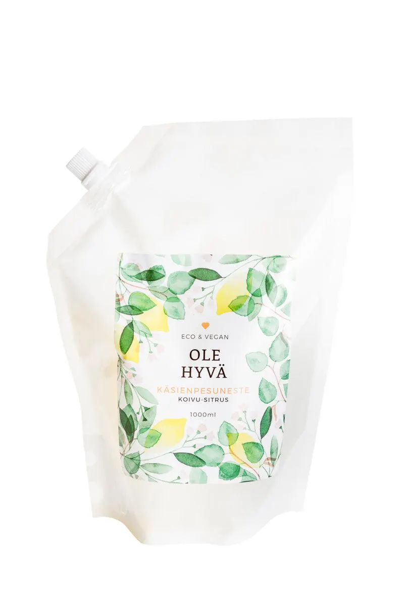 Käsienpesuneste, koivu-sitrus, täyttöpussi, 1000 ml