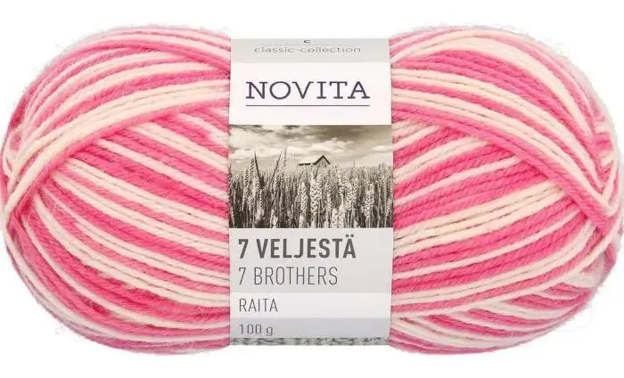 Novita 7 Veljestä lanka Raita 100 g 883 vispipuuro