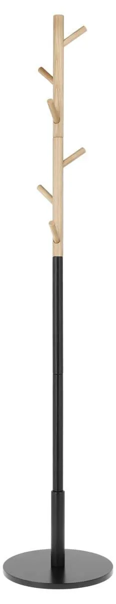 Naulakko mustaa puuta, 6 koukkua, 178 cm