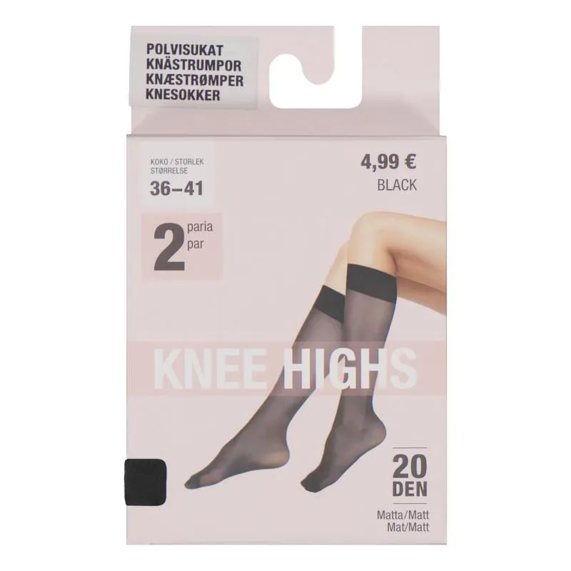 Naisten polvisukat Pola 20 den musta 2 pr/pkt